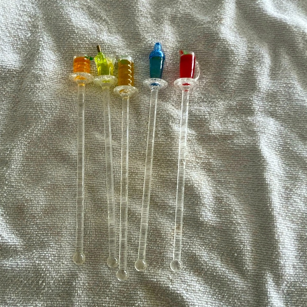 Set of 5 Acrylic Cocktail Swizzle Sticks/Drink Stirrers Party Swizzle Spoon